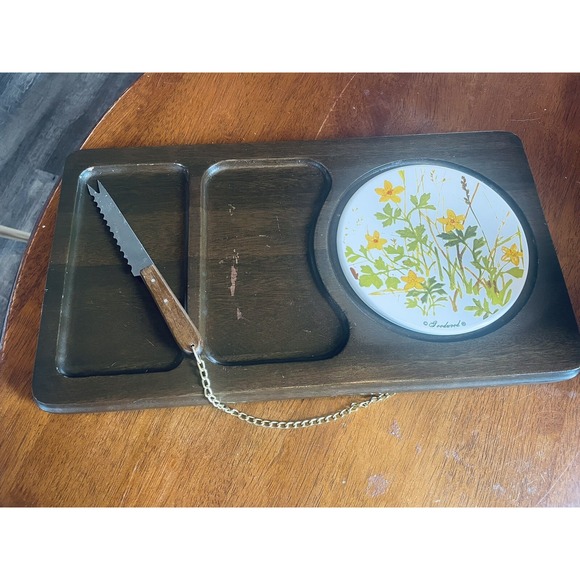 Goodwood Other - Vintage Goodwood Cheese Board Wood‎ Cracker Tray Ceramic Tile Yellow Wildflowers